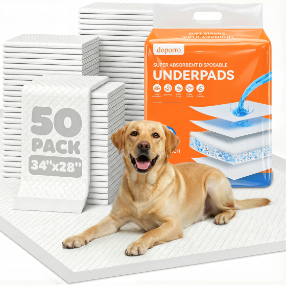 50 Count 28" x 34" Disposable Puppy Pads, Super Absorbent Dog Pee Pads with Anti-Slip Adhesive Tabs, Quick-Dry, Leak-Proof, Odor Control Training Pads for Dogs & Pets, X-Large